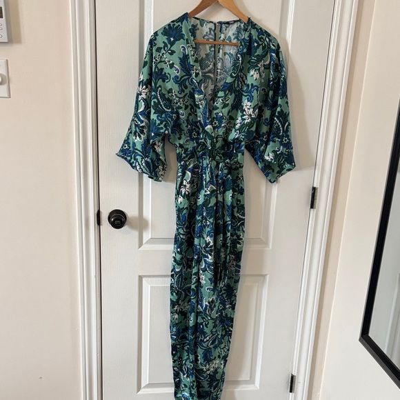 Zara Pants - Zara Green and Blue Floral Jumpsuit
